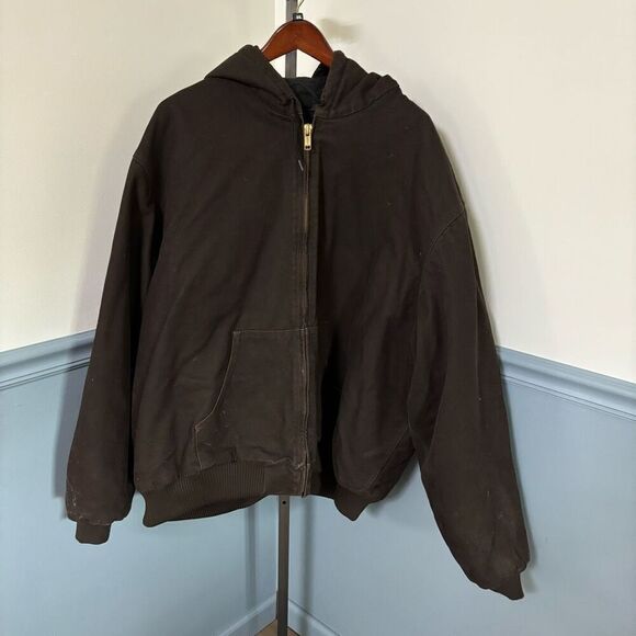 Carhartt J130 DKB Full Zip Hooded Quilted Lining Canvas Coat Size 4XL Tall 4XLT